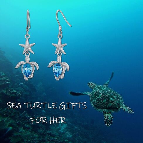 925 Sterling Silver Sea Turtle/Owl Dangle Drop Earrings Embellished with Crystals from Austria, Cute Animal Gifts for Women Girls in Saudi Arabia