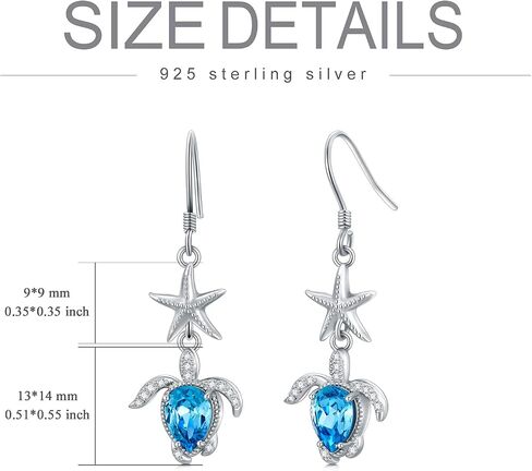 925 Sterling Silver Sea Turtle/Owl Dangle Drop Earrings Embellished with Crystals from Austria, Cute Animal Gifts for Women Girls in Saudi Arabia
