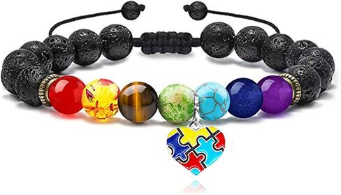 Dreuyet Autism Awareness Bracelet 7 Chacarat Bead Lace Bracelet Red Ribbon Charm Bracelets Healing Chakra Crystal Bracelets Puzzle Piece Jewelry Gifts in Saudi Arabia