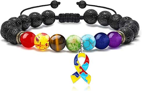 Dreuyet Autism Awareness Bracelet 7 Chacarat Bead Lace Bracelet Red Ribbon Charm Bracelets Healing Chakra Crystal Bracelets Puzzle Piece Jewelry Gifts in Saudi Arabia