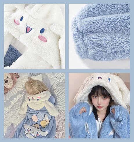 Rpavutz Cute Hooded Fleece Robe for Women & Girls, Cartoon Design Soft Plush Warm Night-Robe, One Size Fits All in Kuwait
