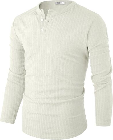 Ohoo Boldly Textured Ribbed Henley Shirts for Men Long Sleeve - Slim Fit Lightweight Stretch Fabric Muscle Tee in Saudi Arabia