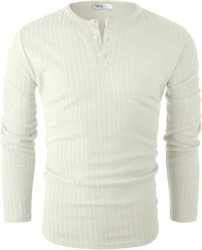 Ohoo Boldly Textured Ribbed Henley Shirts for Men Long Sleeve - Slim Fit Lightweight Stretch Fabric Muscle Tee in Saudi Arabia