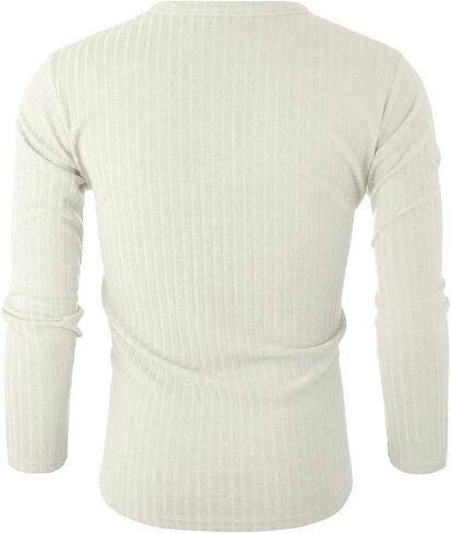 Ohoo Boldly Textured Ribbed Henley Shirts for Men Long Sleeve - Slim Fit Lightweight Stretch Fabric Muscle Tee in Saudi Arabia