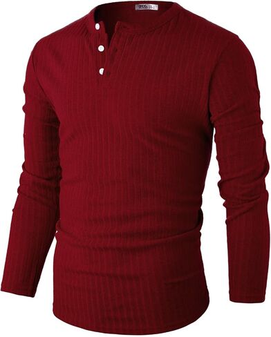 Ohoo Boldly Textured Ribbed Henley Shirts for Men Long Sleeve - Slim Fit Lightweight Stretch Fabric Muscle Tee in Saudi Arabia