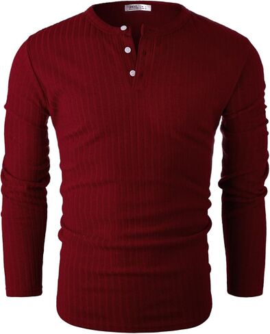 Ohoo Boldly Textured Ribbed Henley Shirts for Men Long Sleeve - Slim Fit Lightweight Stretch Fabric Muscle Tee in Saudi Arabia
