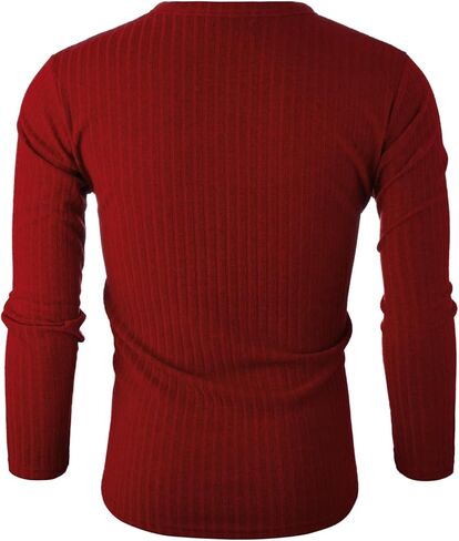 Ohoo Boldly Textured Ribbed Henley Shirts for Men Long Sleeve - Slim Fit Lightweight Stretch Fabric Muscle Tee in Saudi Arabia