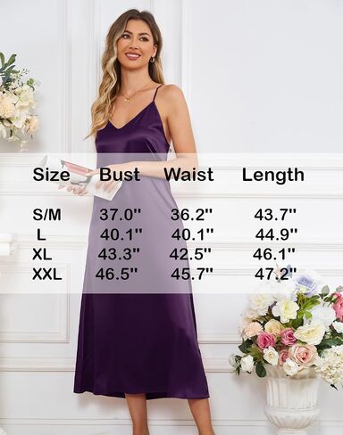 Womens Satin Nightgown Sexy Lingerie Sleepwear Spaghetti Strap Nightdress V Neck Chemises Silky Long Slip Dress in Saudi Arabia