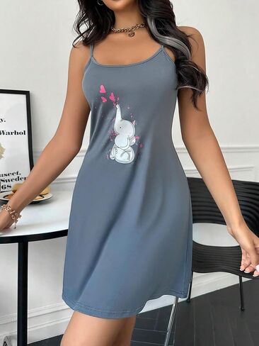 SOLY HUX Women's Graphic Print Sleeveless Slip Dress Nightgowns Cami Nightdress Sleepwear in Saudi Arabia