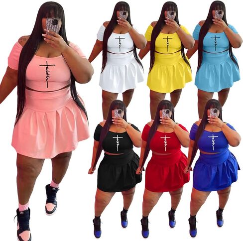 KELOVEPAN طقم تنورة قصير مطوي مقاس كبير مكون من قطعتين للنساء مثير، طقم تنورة بدون أكتاف طقم بدلة مكون من قطعتين in Kuwait