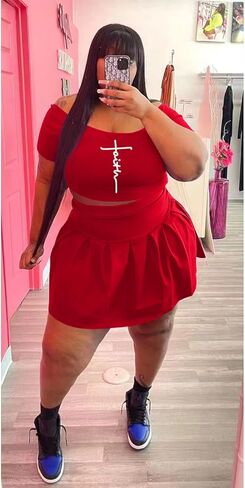 KELOVEPAN طقم تنورة قصير مطوي مقاس كبير مكون من قطعتين للنساء مثير، طقم تنورة بدون أكتاف طقم بدلة مكون من قطعتين in Kuwait