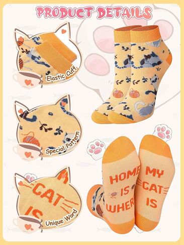 10 Pairs Cute Cat Socks for Women Novelty Cat Lady Low Cut Ankle Socks Christmas Holiday Birthday Gift for Cat Lovers in Saudi Arabia