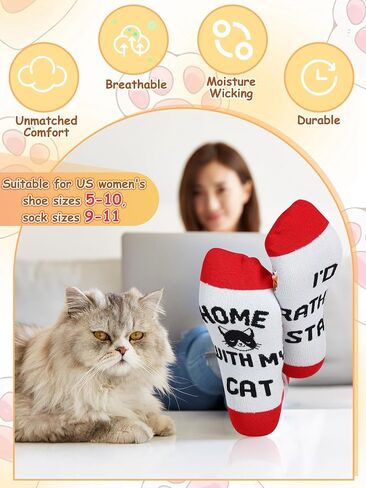 10 Pairs Cute Cat Socks for Women Novelty Cat Lady Low Cut Ankle Socks Christmas Holiday Birthday Gift for Cat Lovers in Saudi Arabia
