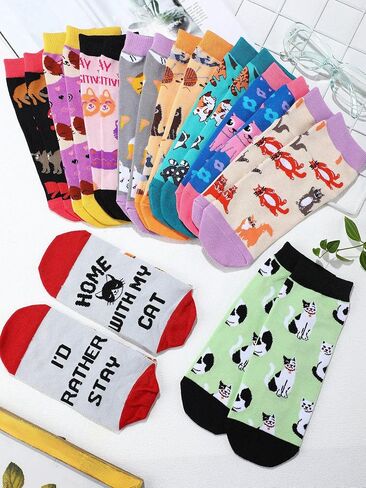 10 Pairs Cute Cat Socks for Women Novelty Cat Lady Low Cut Ankle Socks Christmas Holiday Birthday Gift for Cat Lovers in Saudi Arabia