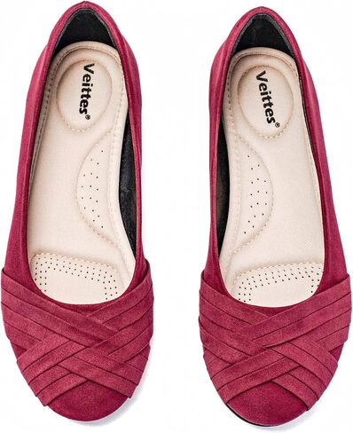 Veittes Women's Wide Width Flat Shoes, Comfortable Casual Round Toe Classy Design Ballet Flats. in Saudi Arabia