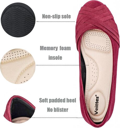 Veittes Women's Wide Width Flat Shoes, Comfortable Casual Round Toe Classy Design Ballet Flats. in Saudi Arabia