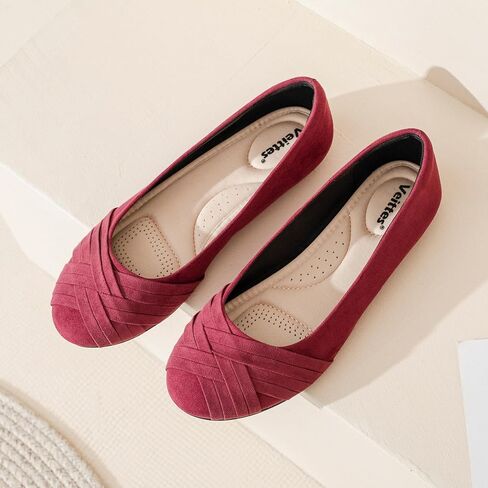 Veittes Women's Wide Width Flat Shoes, Comfortable Casual Round Toe Classy Design Ballet Flats. in Saudi Arabia