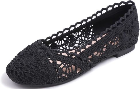 FEVERSOLE Round Toe Lace Ballet Crochet Flats Women's Comfy Breathable Shoes in Saudi Arabia
