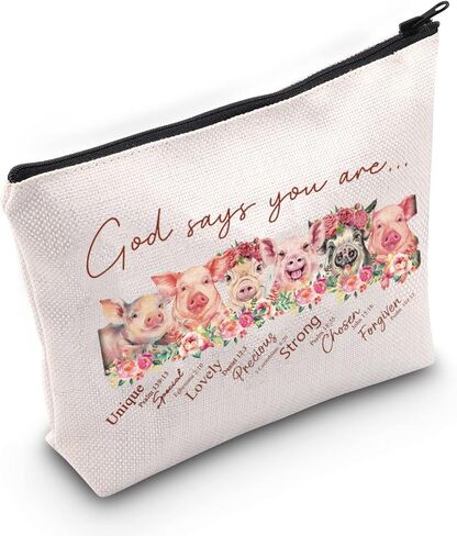 WZMPA Funny Pig Cosmetic Makeup Bag Pigs Lover Gift God Says You Are Unique Special Lovely Precious Strong Chosen Pig Zipper Pouch For Women Girls (God Says Pig) in Kuwait
