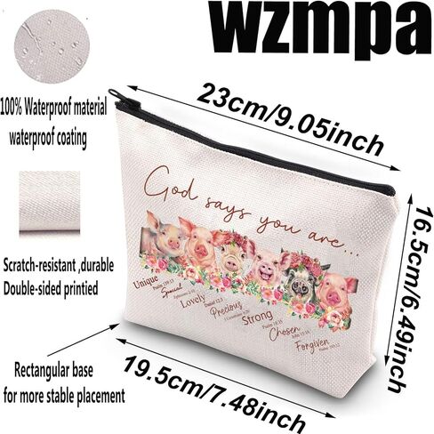 WZMPA Funny Pig Cosmetic Makeup Bag Pigs Lover Gift God Says You Are Unique Special Lovely Precious Strong Chosen Pig Zipper Pouch For Women Girls (God Says Pig) in Kuwait