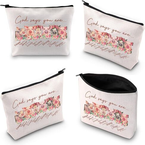 WZMPA Funny Pig Cosmetic Makeup Bag Pigs Lover Gift God Says You Are Unique Special Lovely Precious Strong Chosen Pig Zipper Pouch For Women Girls (God Says Pig) in Kuwait