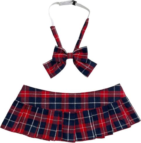 المرأة مطوي منقوشة مايكرو تنورة صغيرة تلميذة تأثيري الملابس الداخلية التنانير مثير دور اللعب طقم ملابس مع ربطة القوس فيونكة in Kuwait