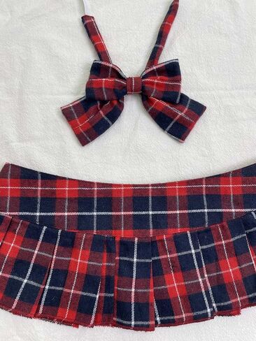 المرأة مطوي منقوشة مايكرو تنورة صغيرة تلميذة تأثيري الملابس الداخلية التنانير مثير دور اللعب طقم ملابس مع ربطة القوس فيونكة in Kuwait