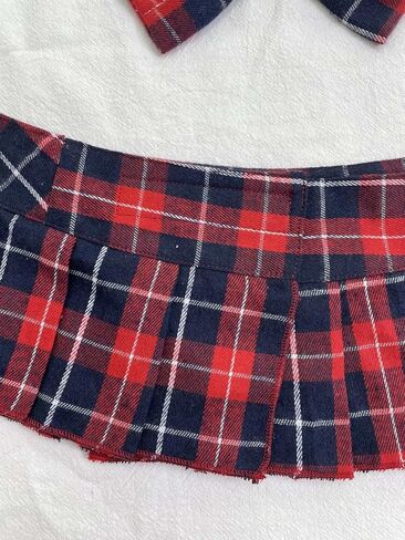 المرأة مطوي منقوشة مايكرو تنورة صغيرة تلميذة تأثيري الملابس الداخلية التنانير مثير دور اللعب طقم ملابس مع ربطة القوس فيونكة in Kuwait