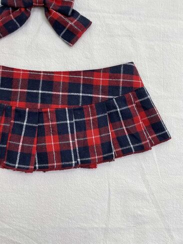 المرأة مطوي منقوشة مايكرو تنورة صغيرة تلميذة تأثيري الملابس الداخلية التنانير مثير دور اللعب طقم ملابس مع ربطة القوس فيونكة in Kuwait