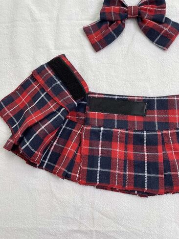 المرأة مطوي منقوشة مايكرو تنورة صغيرة تلميذة تأثيري الملابس الداخلية التنانير مثير دور اللعب طقم ملابس مع ربطة القوس فيونكة in Kuwait