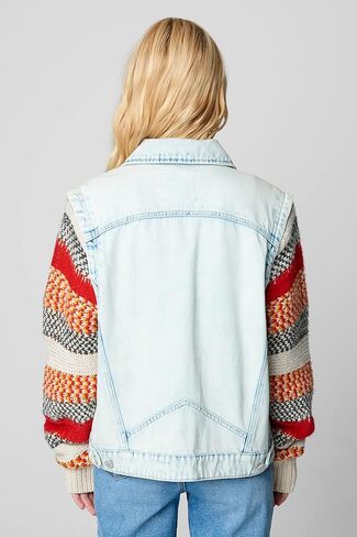 [BLANKNYC] Womens Luxury Clothing Colorblock Stripe Sweater Sleeve Denim Trucker Jacket, Comfortable & Stylish Coat in Saudi Arabia