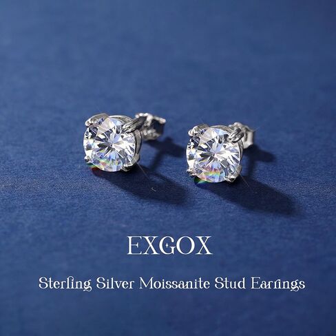 أقراط EXGOX مويسانيتي 925 أقراط من الفضة الاسترليني أقراط مويسانيتي للنساء والرجال 18 قيراط أقراط ألماس بيضاء D اللون VVS1 مختبر وضوح تم صنعه أقراط لا تسبب الحساسية in Kuwait