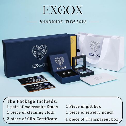 أقراط EXGOX مويسانيتي 925 أقراط من الفضة الاسترليني أقراط مويسانيتي للنساء والرجال 18 قيراط أقراط ألماس بيضاء D اللون VVS1 مختبر وضوح تم صنعه أقراط لا تسبب الحساسية in Saudi Arabia