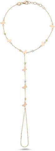 14k Rose Gold Adjustable Finger Ring Bracelet - Hand Chain Bracelet for Women, Real Gold Jewelry | 7'' to 8'' in Saudi Arabia