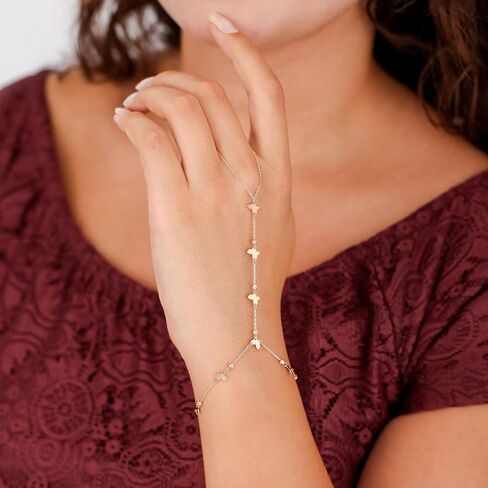 14k Rose Gold Adjustable Finger Ring Bracelet - Hand Chain Bracelet for Women, Real Gold Jewelry | 7'' to 8'' in Saudi Arabia