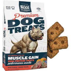 Bully Max Premium Dog Treats Packed with 40% Protein | with Veggies, Real Meat, and BCAAs | 400g Bag | Beef Flavor