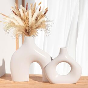 Ceramic Vase Set of 2, Black Pampas Grass Vases for Home Decor, Round Boho Vases for Flowers, Nordic Minimalism Style vase for Table Centerpiece Living Room Bedroom Shelf Decor