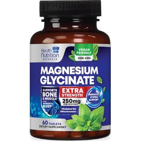 Magnesium Glycinate 250 mg - Natural, High Absorption Magnesium Tablets Chelated for Muscle, Nerve, Bone & Heart Health Support - Gentle Form, Non-GMO, Gluten Free, Vegan Supplement - 180 Tablets
