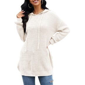 Women's Lightweight Waffle Knitted Hoodie Sweaters Baggy Loose Pullover Tunic Sweatshirts