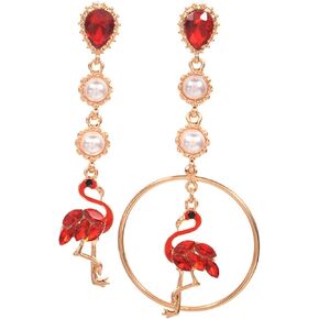 Pink Flamingo Tassel Earrings for Women Girls Boho Creative Exaggerated Hollow Animal Bird Silk Threader Fringe Dangle Drop Earrings for Summer Hawaiian Holiday Jewelry Gifts