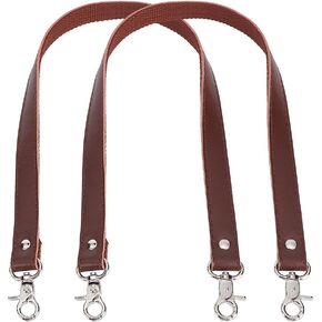 PH PandaHall 2pcs Brown Leather Bag Handles, 22Inch/60cm Cowhide Purse Strap Sewing Canvas Replacement Handbag Shoulder Bag Strap Wide Bag Strap with Silver Buckles for Handbag Shoulder Bag
