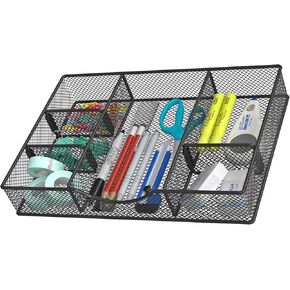 Drawer Organizer, Desk Drawer Organizer Tray with 6 Compartments - 14.5" L x 8.8" W x 1.9" H for Metal Mesh Drawer Organizers Desktop, Bathroom, Kitchen, Makeup, Vanity