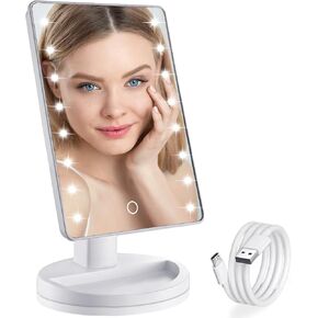 Lighted Makeup Mirror with Lights, Vanity Mirror with Lights, 16 LEDS Dimmable Touch Screen Desk Mirror with Light, Dual Power Supply, Gifts for Teenage Girls, Dorm Room Essentials for College Student