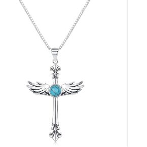 Feeot Genuine Turquoise Cross Necklace for Women 925 Sterling Silver Cross Pendant with Turquoise Western Jewerly Gifts for Women