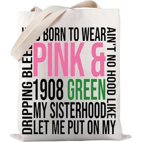 PWHAOO Pink and Green Tote Bag Sorority Sister Gift Black Greek Sorority Gift Paraphernalia Gift (