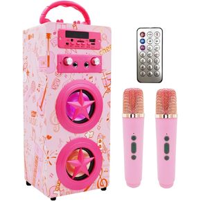 Kids Bluetooth Karaoke Machine with 2 Wireless Microphones, Remote Control Portable Karaoke Music Player Speaker with Microphones for Kids Adults Home Party in Kuwait