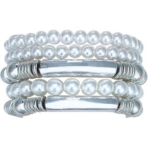 Gold Bangles Bracelet for Women Chunky Curved Stacking Plated Bead Ball Stretchable Bracelets