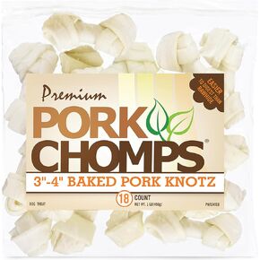 Pork Chomps Baked Pork Skin Dog Chews, 3-inch Knots, 18 Count in Kuwait