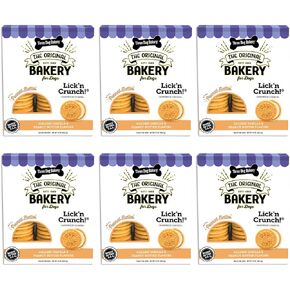 Three Dog Bakery Lick'n Crunch Sandwich Cookies Premium Dog Treats with No Artificial Flavors, Golden & Peanut Butter Flavor, 13 Ounces (Pack of 6)