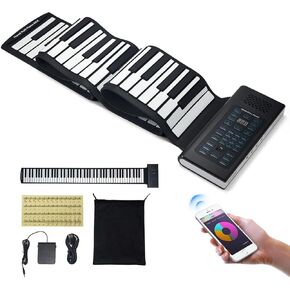 VEVOR 88 Keys Keyboard Rhythms, 128 Tones Portable Electric Digital Hand Roll Piano with Rechargeable Battery 2W Speaker LED Display 5 Ports MIDI Function, for Kids Beginners Adults, Black